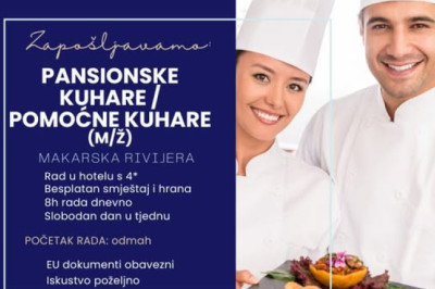 Zapošljavamo pansionske i pomoćne kuhare, Makarska rivijera